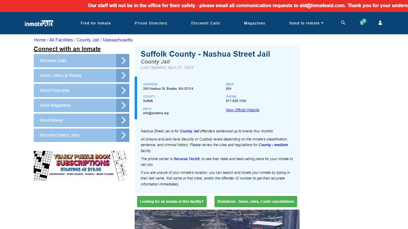 Suffolk County - Nashua Street Jail - Inmate Locator ...