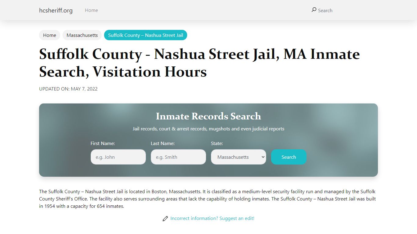 Suffolk County - Nashua Street Jail, MA Inmate Search ...