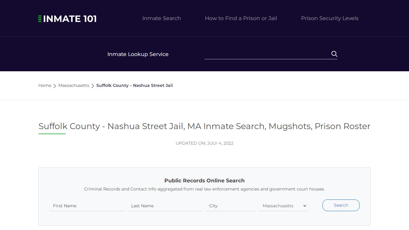 Suffolk County - Nashua Street Jail, MA Inmate Search ...